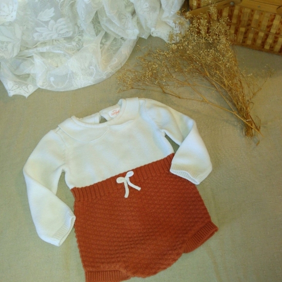 Cat & Jack Other - White and Rust Knit Baby Romper